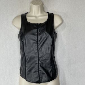 Zara Tank Top Blouse Shell Faux Leather Size Medium Black Wool Grunge Goth Biker